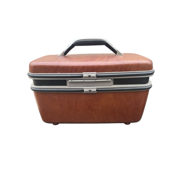 Vintage Samsonite Sentry Brown Hard Train Make up Case w/ Full Mirror Tray Key - Picture 3 of 11